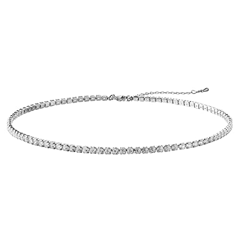 Tennis Halsketten Damen, Rhinestone Choker weißgold Strass Halsband mit Funkelnden Zirkonia, Größenverstellbare Iced Out Cuban Link Chain, 4mm Breit, 36+5cm Lang von Generic