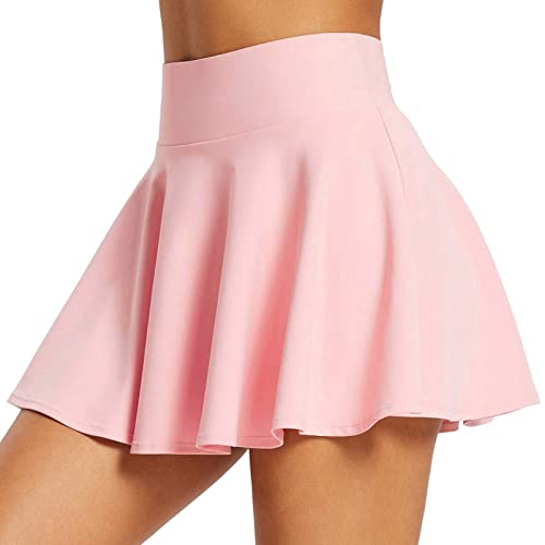 Tennisrock Damen mit Hose Basic Hosenrock Damen Kurz Einfarbig Minirock Faltenrock Hohe Taille Tennis Skort Golfrock Mode Running Röcke Sport Rock Sommerrock Mini Rock Rosa L von Generic