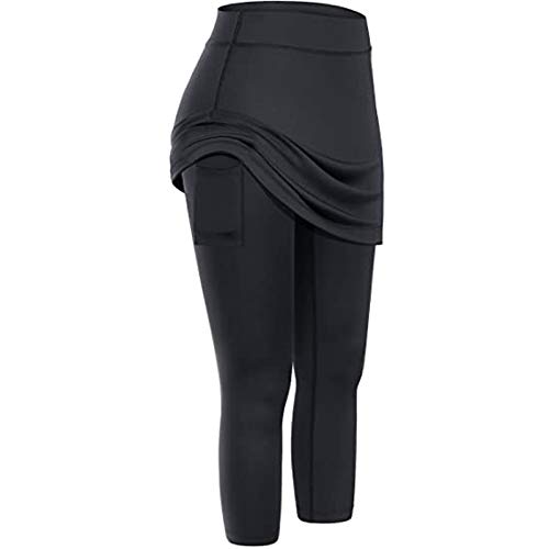 Tennisrock Damen mit Hose Sport Leggings Damen Yoga Hose mit Rock 3/4 Trainingshose Hosenrock Mädchen Sportleggings High Waist Strumpfhose Einfarbig Jogginghose Laufhose Pants von Generic