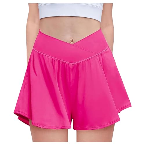 Tennisrock Mädchen Rock mit Kurz Hose CrossoverHigh Waist GolfSkorts Sportrock für Kinder Sommer A-Linie Kurz Hosenrock Breezeful 2 in 1 Athletic Running Shorts mit Taschen (Hot Pink, 7-8 Years) von Generic