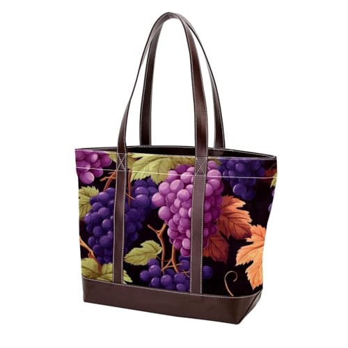 Thanksgiving Grapes-875 modische Damen-Geldbörse aus gewaschenem, strapazierfähigem Leder mit Tragegriff oben mit Taschen, Reißverschluss, mehrfarbig, 33,8 x 12 x 31 cm von Generic