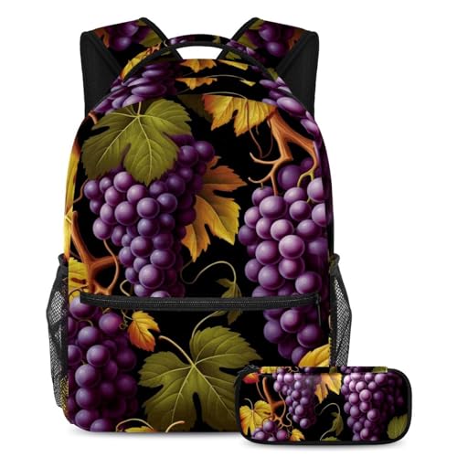 Thanksgiving Grapes Kinder-Schultaschen-Set für Jungen, Mädchen, Teenager, Rucksack mit Federmäppchen, Reisebuchtasche für Studenten, 2-teilig, Mehrfarbig Nr. 07, B：29.4x20x40cm P：19x7.5x3.8cm, von Generic