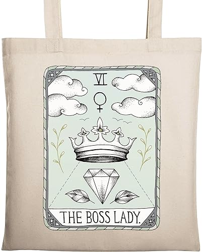 The Boss Lady Funny Tarot Card Parody Tragetasche aus natürlicher ökologischer Baumwolle Beige One Size von Generic