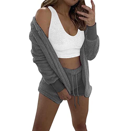 The Cozy Knit Set, 3 Piece Set-Cozy Knit Sets Crop Top, Shorts & Long Coat Outdoor von Generic