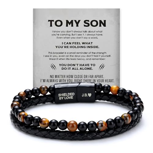 The Guardian – Tigerauge-Schutzarmband für den Sohn, handgeflochtene schwarze Lederperlenarmbänder, personalisierte Herren-Perlenarmbänder mit eingraviertem Namen von Generic