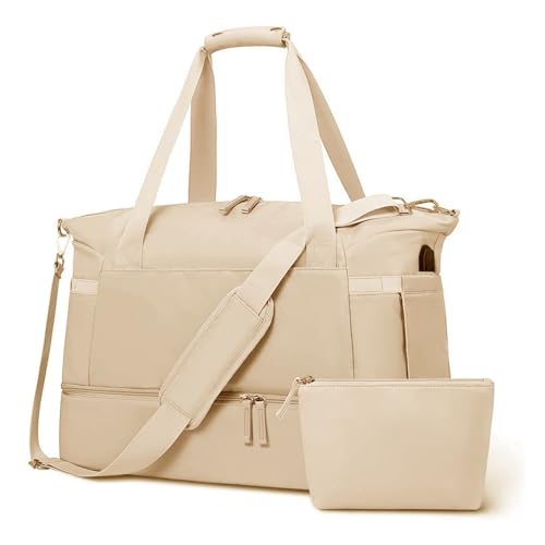 Thematador Weekender Taschen für Frauen Reisen – strapazierfähiges, wasserabweisendes Nylon, Reisetaschen für Frauen, Sporttasche, Beige, Wochenendtasche von Generic