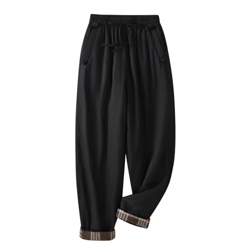 Thermohose Damen Winter Baumwolle - Pumphose Oversized Einfarbig Freizeithose Winddicht Warm Elastische Taille Haremshosen Weites Bein Bündchen Winterhose Baggy Bequem Sporthose von Generic