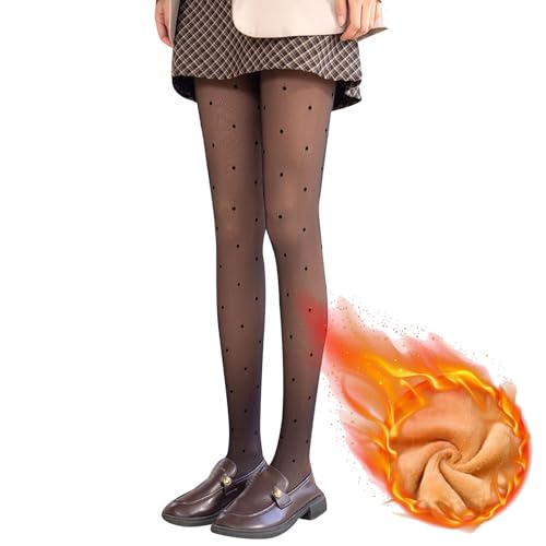 Thermostrumpfhose Damen Fleece Gefüttert Strumpfhosen Punkte Druck Plüschstrümpfe Gefälschte Durchscheinend Strumpfhose Thermo Leggings Winter Pantyhose Tights High Waist (1-Black-220G, one Size) von Generic