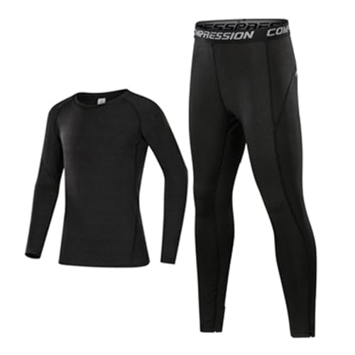 Thermounterwäsche Kinder Fussball Jungen Mädchen 2 Stück Funktionsunterwäsche Set Winter warm Skiunterwäsche Kinder Thermounterhemd + Thermohose Schnell Trockend Atmungsaktiv Sportunterwäsche Set von Generic