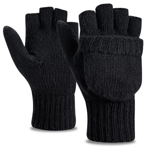 Thinsulate Fingerlose Handschuhe für Herren, Damen, Wolle, Acryl, weich, gestrickt, kaltes Wetter, warme Handschuhe, Schwarze Fäustlinge, Größe L, Large Thinsulate Fingerlose Handschuhe für Herren, Damen, Wolle, Acryl, weich, gestrickt, kaltes Wetter, warme Handschuhe, Schwarze Fäustlinge, Größe L, Large von Generic