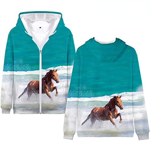 Tier Pferd Herren/Damen Reißverschluss Hoodies 3D Druck Mode Teen Sweatshirt Langarm Mantel color10,XXL von Generic