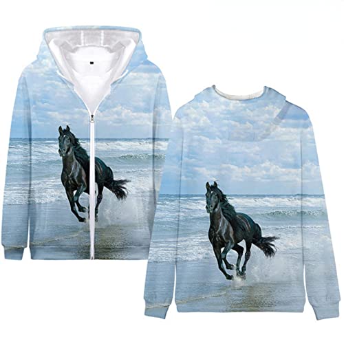 Tier Pferd Herren/Damen Reißverschluss Hoodies 3D Druck Mode Teen Sweatshirt Langarm Mantel color4,L Tier Pferd Herren/Damen Reißverschluss Hoodies 3D Druck Mode Teen Sweatshirt Langarm Mantel color4,L von Generic