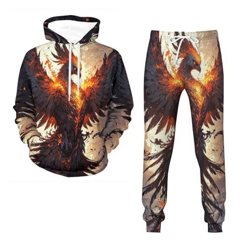 Tieradler Cooler Kapuzenpullover Herren Kapuzenpullover Set 3D Gedrucktes Muster Kapuzenpullover Sweatshirt Adler Jogginghose Sweatshirt + Hose (3,3XL) von Generic