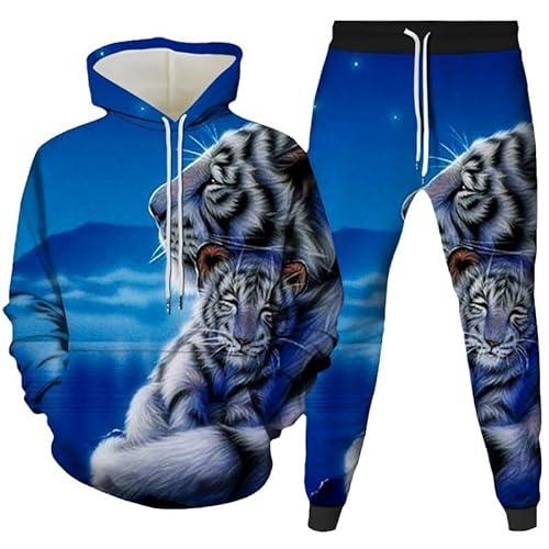 Tiger Serie 3D gedrucktes Set Herren und Damen Hoodie zweiteiliges Set (5,2XL) von Generic