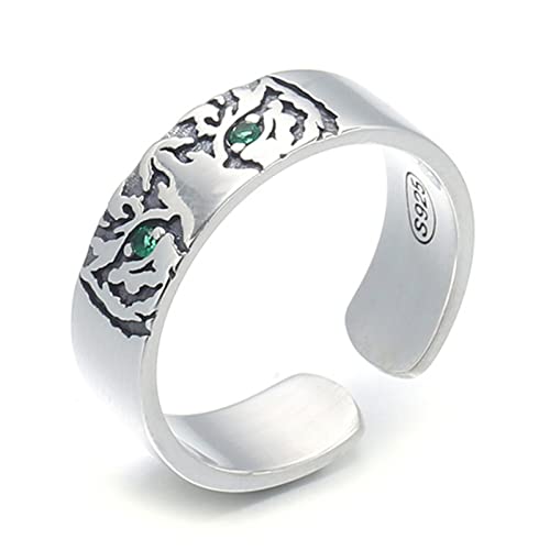 Tigerkopfring für Herren aus S925 Sterlingsilber, verstellbarer offener Tigerkopfring im Vintage-Stil von Generic