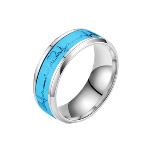 Titan Ehering, Ring Nachtleuchtendes Elektrokardiogramm Breit 8mm Damen Herren Trendy Cool Schmuck von Generic