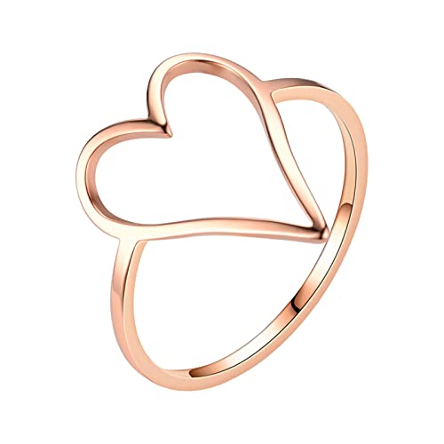 Titan-Stahl-Ring in Herzform, einfarbig, Edelstahl, Ring in Herzform, niedlich, rose gold, 7 von Generic