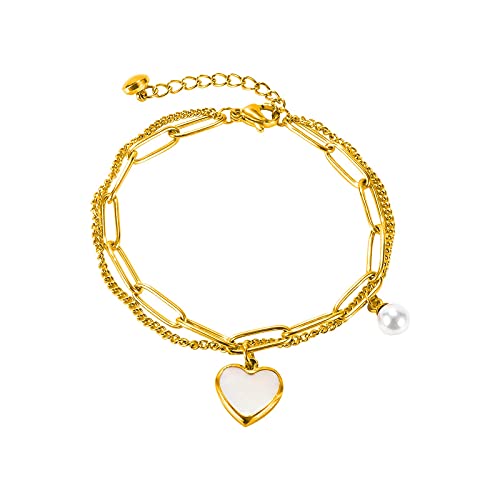 Titanstahlarmband mit Herzanhänger aus Syntheseperlen für Damen von Generic