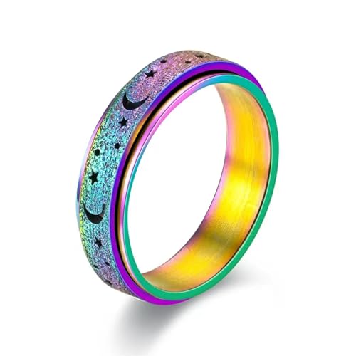 Titanstahlring, modischer Schmuck, Regenbogen, Mond, Stern, Angstringe für Frauen und Männer, Stressabbau-Spinnerring Titanstahlring, modischer Schmuck, Regenbogen, Mond, Stern, Angstringe für Frauen und Männer, Stressabbau-Spinnerring von Generic