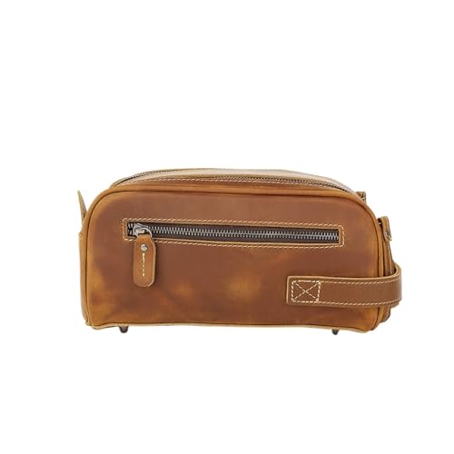 Toilettenartikel aus echtem Leder, handgehaltene Make-up-Aufbewahrung aus genarbtem Rindsleder, Reise- und Business-Make-up-Taschen for Herren und Damen(Coffee Color) von Generic