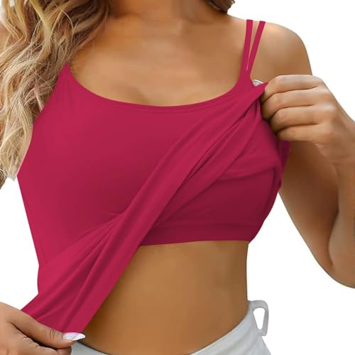 Top Damen, Top mit Integriertem BH Sport Tank Top U Ausschnitt Unterhemden BH Integriert Ohne Bügel Gepolstert Verstellbarer Spaghettiträger Tops für Damen mit Cups Basic Bequeme Tanktops von Generic