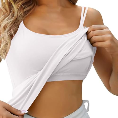 Top Damen, Top mit Integriertem BH Sport Tank Top U Ausschnitt Unterhemden BH Integriert Ohne Bügel Gepolstert Verstellbarer Spaghettiträger Tops für Damen mit Cups Basic Bequeme Tanktops von Generic