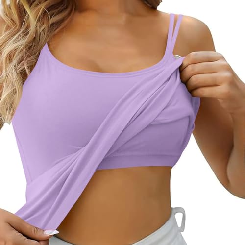Top Damen, Top mit Integriertem BH Sport Tank Top U Ausschnitt Unterhemden BH Integriert Ohne Bügel Gepolstert Verstellbarer Spaghettiträger Tops für Damen mit Cups Basic Bequeme Tanktops von Generic