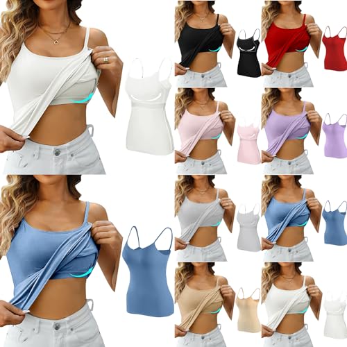 Top Damen, Top mit Integriertem BH Sport Tank Top U Ausschnitt Unterhemden BH Integriert Ohne Bügel Gepolstert Verstellbarer Spaghettiträger Tops für Damen mit Cups Basic Bequeme Tanktops von Generic