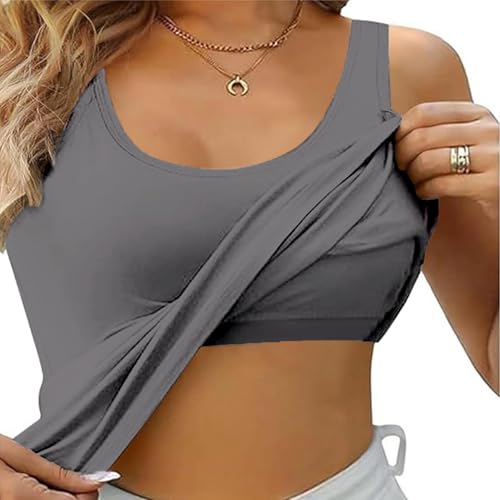 Top Damen, Unterhemden Damen Top mit Integriertem BH V Ausschnitt Ohne Bügel Gepolstert Spaghetti Tank Top Bequeme BH Hemd Einfarbig Tops Für Damen mit Cups BH Integriert Unterhemd Tanktops von Generic