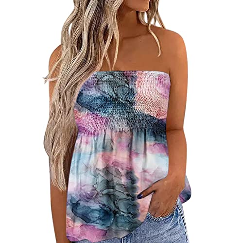 Top Damen Bandeau Tunika Tank Top Mode Strapless Sommer Sexy Tube Boho Boob Gefaltet Plissee Volant Frauen Bustier Trägerlos Schulterfrei Casual Loose Sommertop Oberteile Bluse Shirt Weste Tops von Generic