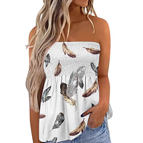 Top Damen Bandeau Tunika Tank Top Mode Strapless Sommer Sexy Tube Boho Boob Gefaltet Plissee Volant Frauen Bustier Trägerlos Schulterfrei Casual Loose Sommertop Oberteile Bluse Shirt Weste Tops von Generic