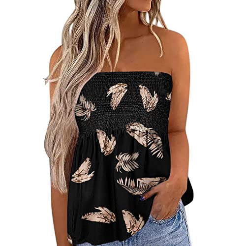 Top Damen Bandeau Tunika Tank Top Mode Strapless Sommer Sexy Tube Boho Boob Gefaltet Plissee Volant Frauen Bustier Trägerlos Schulterfrei Casual Loose Sommertop Oberteile Bluse Shirt Weste Tops von Generic