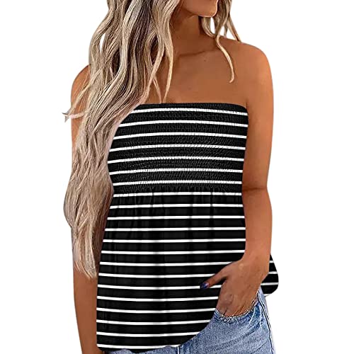 Top Damen Bandeau Tunika Tank Top Mode Strapless Sommer Sexy Tube Boho Boob Gefaltet Plissee Volant Frauen Bustier Trägerlos Schulterfrei Casual Loose Sommertop Oberteile Bluse Shirt Weste Tops von Generic