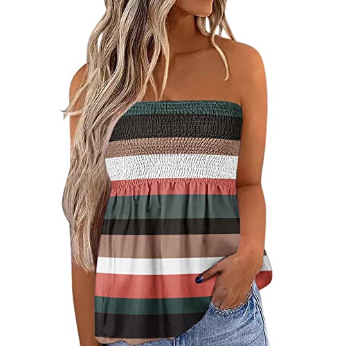 Top Damen Bandeau Tunika Tank Top Mode Strapless Sommer Sexy Tube Boho Boob Gefaltet Plissee Volant Frauen Bustier Trägerlos Schulterfrei Casual Loose Sommertop Oberteile Bluse Shirt Weste Tops von Generic