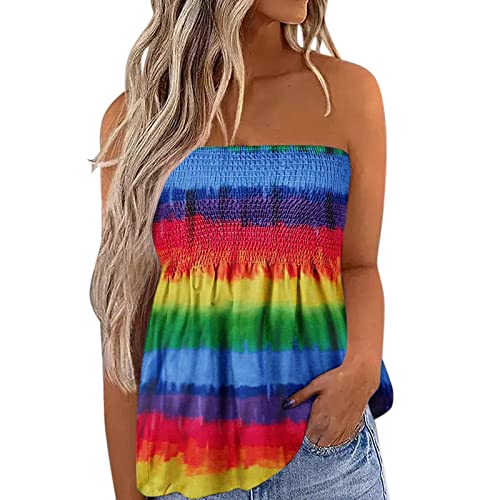 Top Damen Bandeau Tunika Tank Top Mode Strapless Sommer Sexy Tube Boho Boob Gefaltet Plissee Volant Frauen Bustier Trägerlos Schulterfrei Casual Loose Sommertop Oberteile Bluse Shirt Weste Tops von Generic