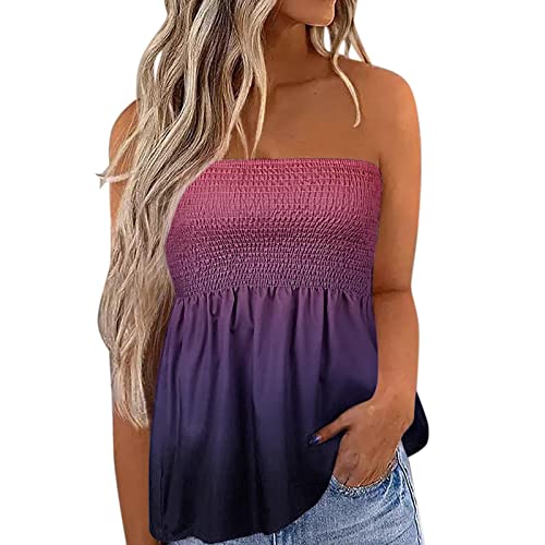 Top Damen Bandeau Tunika Tank Top Mode Strapless Sommer Sexy Tube Boho Boob Gefaltet Plissee Volant Frauen Bustier Trägerlos Schulterfrei Casual Loose Sommertop Oberteile Bluse Shirt Weste Tops von Generic