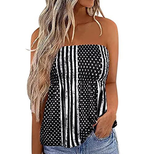 Top Damen Bandeau Tunika Tank Top Mode Strapless Sommer Sexy Tube Boho Boob Gefaltet Plissee Volant Frauen Bustier Trägerlos Schulterfrei Casual Loose Sommertop Oberteile Bluse Shirt Weste Tops von Generic