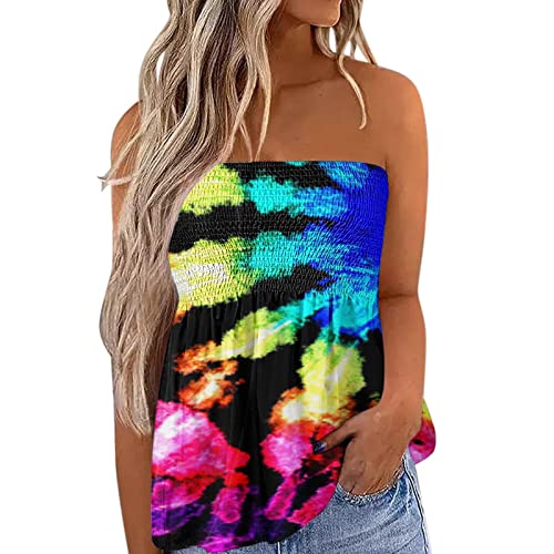 Top Damen Bandeau Tunika Tank Top Mode Strapless Sommer Sexy Tube Boho Boob Gefaltet Plissee Volant Frauen Bustier Trägerlos Schulterfrei Casual Loose Sommertop Oberteile Bluse Shirt Weste Tops von Generic