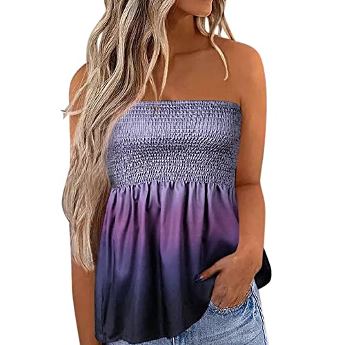 Top Damen Bandeau Tunika Tank Top Mode Strapless Sommer Sexy Tube Boho Boob Gefaltet Plissee Volant Frauen Bustier Trägerlos Schulterfrei Casual Loose Sommertop Oberteile Bluse Shirt Weste Tops von Generic