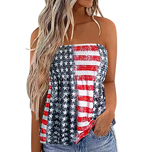 Top Damen Bandeau Tunika Tank Top Mode Strapless Sommer Sexy Tube Boho Boob Gefaltet Plissee Volant Frauen Bustier Trägerlos Schulterfrei Casual Loose Sommertop Oberteile Bluse Shirt Weste Tops von Generic