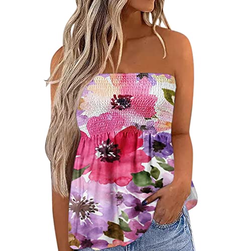 Top Damen Bandeau Tunika Tank Top Mode Strapless Sommer Sexy Tube Boho Boob Gefaltet Plissee Volant Frauen Bustier Trägerlos Schulterfrei Casual Loose Sommertop Oberteile Bluse Shirt Weste Tops von Generic