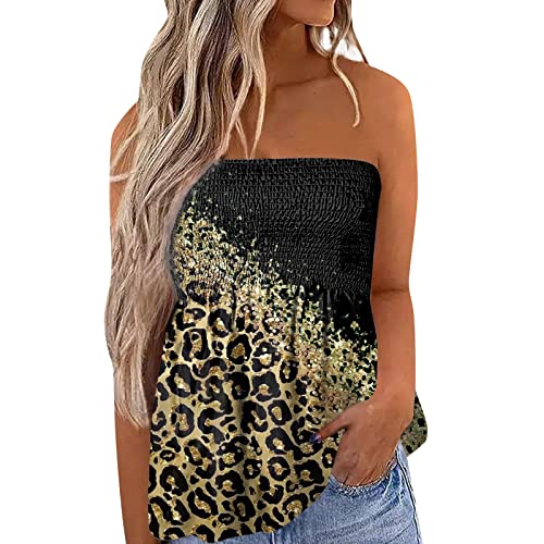 Top Damen Bandeau Tunika Tank Top Mode Strapless Sommer Sexy Tube Boho Gefaltet Plissee Volant Frauen Bustier Trägerlos Schulterfrei Casual Loose Sommertop Oberteile Bluse Shirt Weste Tops von Generic