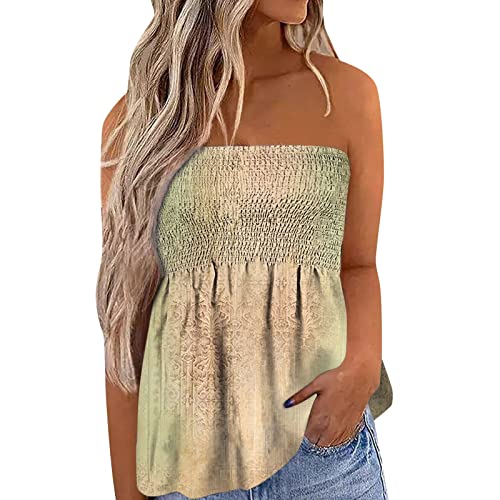 Top Damen Bandeau Tunika Tank Top Mode Strapless Sommer Sexy Tube Boho Gefaltet Plissee Volant Frauen Bustier Trägerlos Schulterfrei Casual Loose Sommertop Oberteile Bluse Shirt Weste Tops von Generic