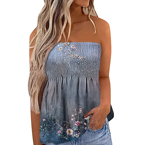 Top Damen Bandeau Tunika Tank Top Mode Strapless Sommer Sexy Tube Boho Gefaltet Plissee Volant Frauen Bustier Trägerlos Schulterfrei Casual Loose Sommertop Oberteile Bluse Shirt Weste Tops von Generic