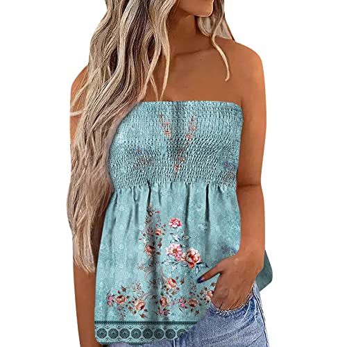 Top Damen Bandeau Tunika Tank Top Mode Strapless Sommer Sexy Tube Boho Gefaltet Plissee Volant Frauen Bustier Trägerlos Schulterfrei Casual Loose Sommertop Oberteile Bluse Shirt Weste Tops von Generic