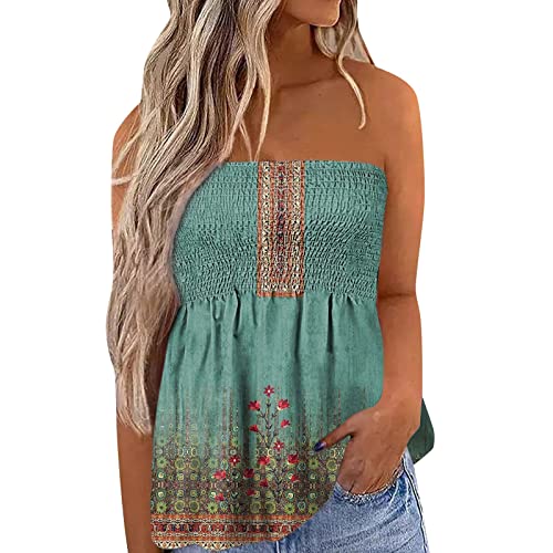 Top Damen Bandeau Tunika Tank Top Mode Strapless Sommer Sexy Tube Boho Gefaltet Plissee Volant Frauen Bustier Trägerlos Schulterfrei Casual Loose Sommertop Oberteile Bluse Shirt Weste Tops von Generic