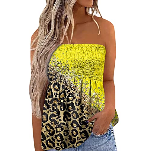 Top Damen Bandeau Tunika Tank Top Mode Strapless Sommer Sexy Tube Boho Gefaltet Plissee Volant Frauen Bustier Trägerlos Schulterfrei Casual Loose Sommertop Oberteile Bluse Shirt Weste Tops von Generic