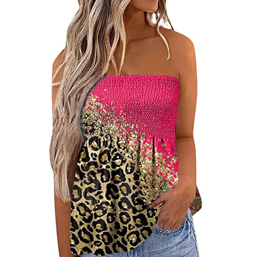 Top Damen Bandeau Tunika Tank Top Mode Strapless Sommer Sexy Tube Boho Gefaltet Plissee Volant Frauen Bustier Trägerlos Schulterfrei Casual Loose Sommertop Oberteile Bluse Shirt Weste Tops von Generic