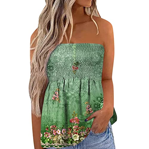 Top Damen Bandeau Tunika Tank Top Mode Strapless Sommer Sexy Tube Boho Gefaltet Plissee Volant Frauen Bustier Trägerlos Schulterfrei Casual Loose Sommertop Oberteile Bluse Shirt Weste Tops von Generic