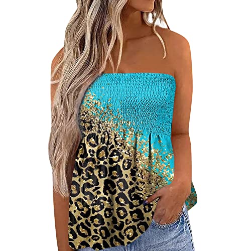 Top Damen Bandeau Tunika Tank Top Mode Strapless Sommer Sexy Tube Boho Gefaltet Plissee Volant Frauen Bustier Trägerlos Schulterfrei Casual Loose Sommertop Oberteile Bluse Shirt Weste Tops von Generic